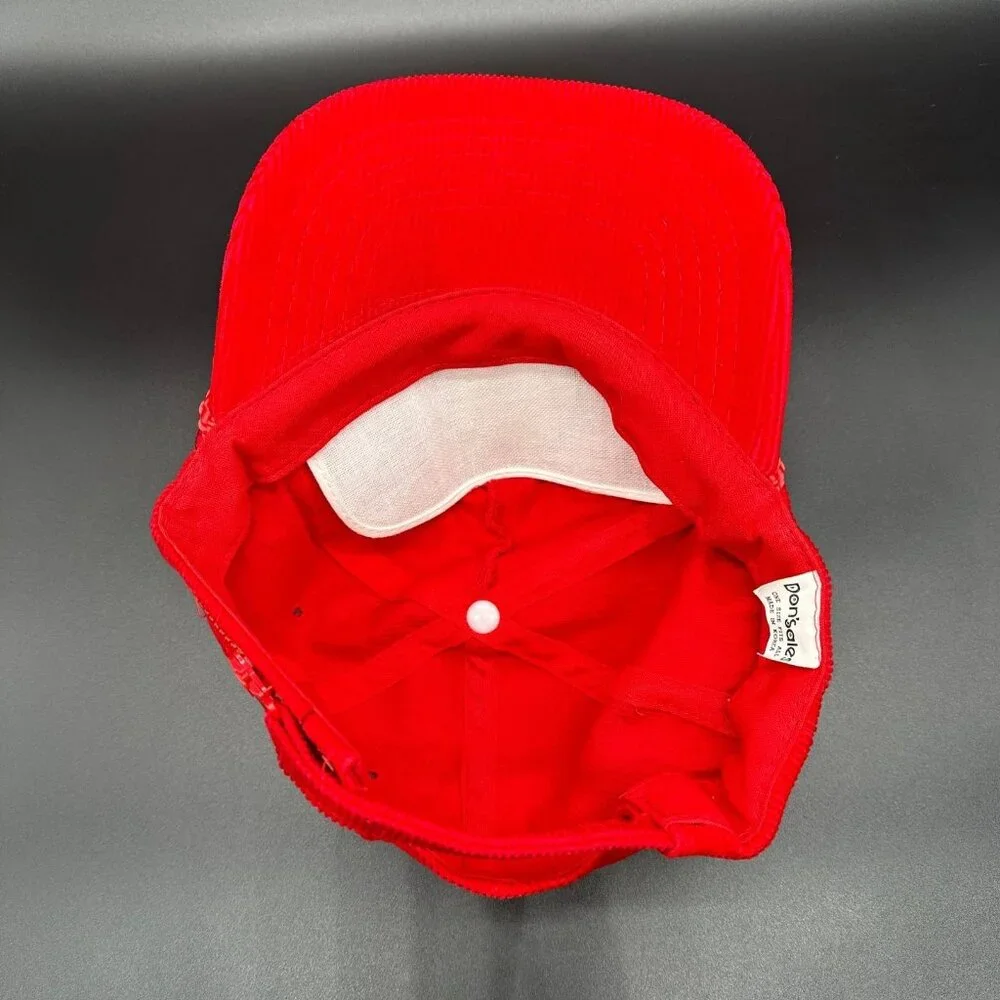 Vintage Buck Knives Hat Red Corduroy Adjustable Trucker Cap Made In Korea Retro - Picture 7 of 10